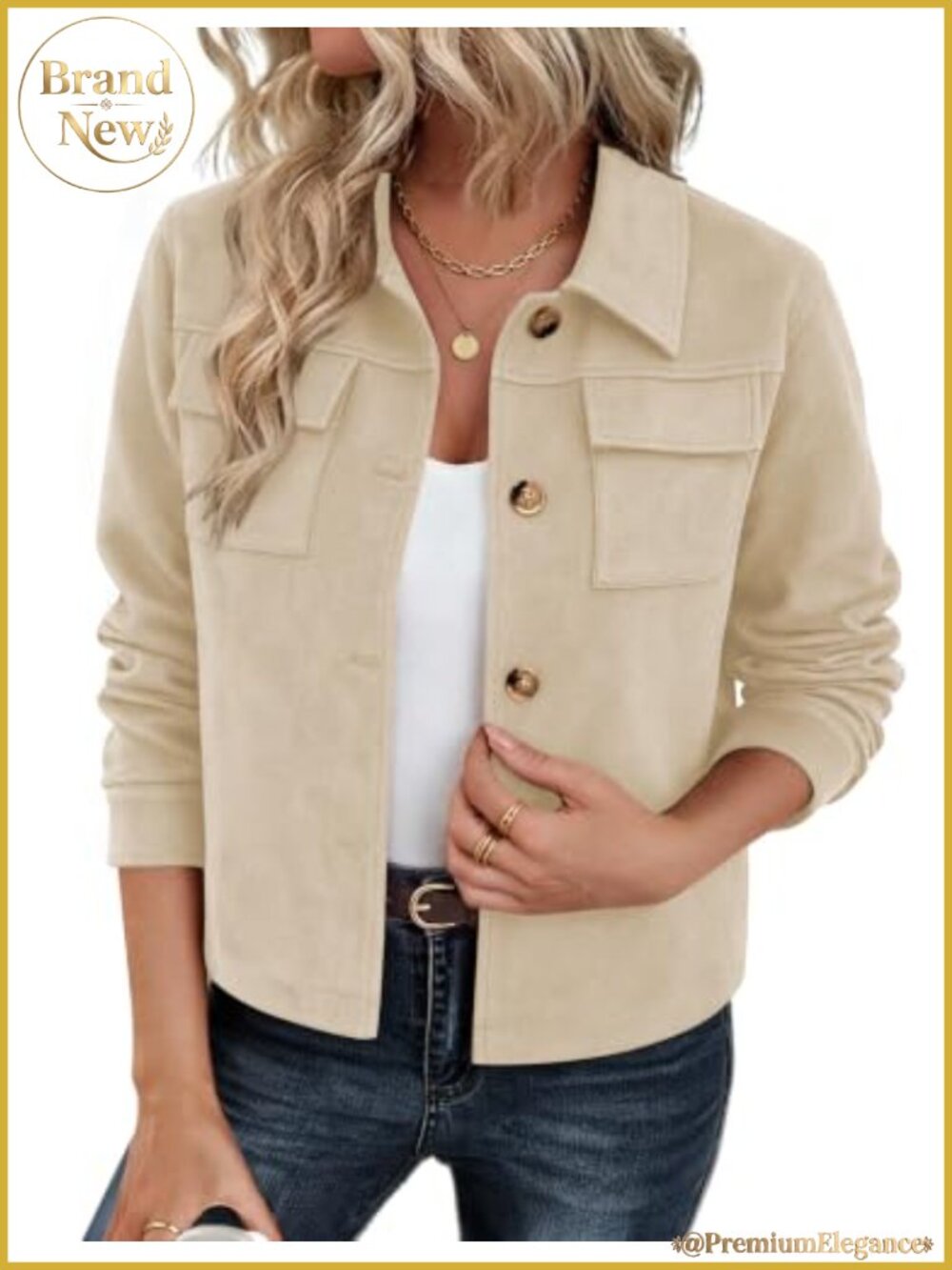 Faux Suede Cropped Jacket Button-Up Shacket Loose Fit Fall Casual Coat